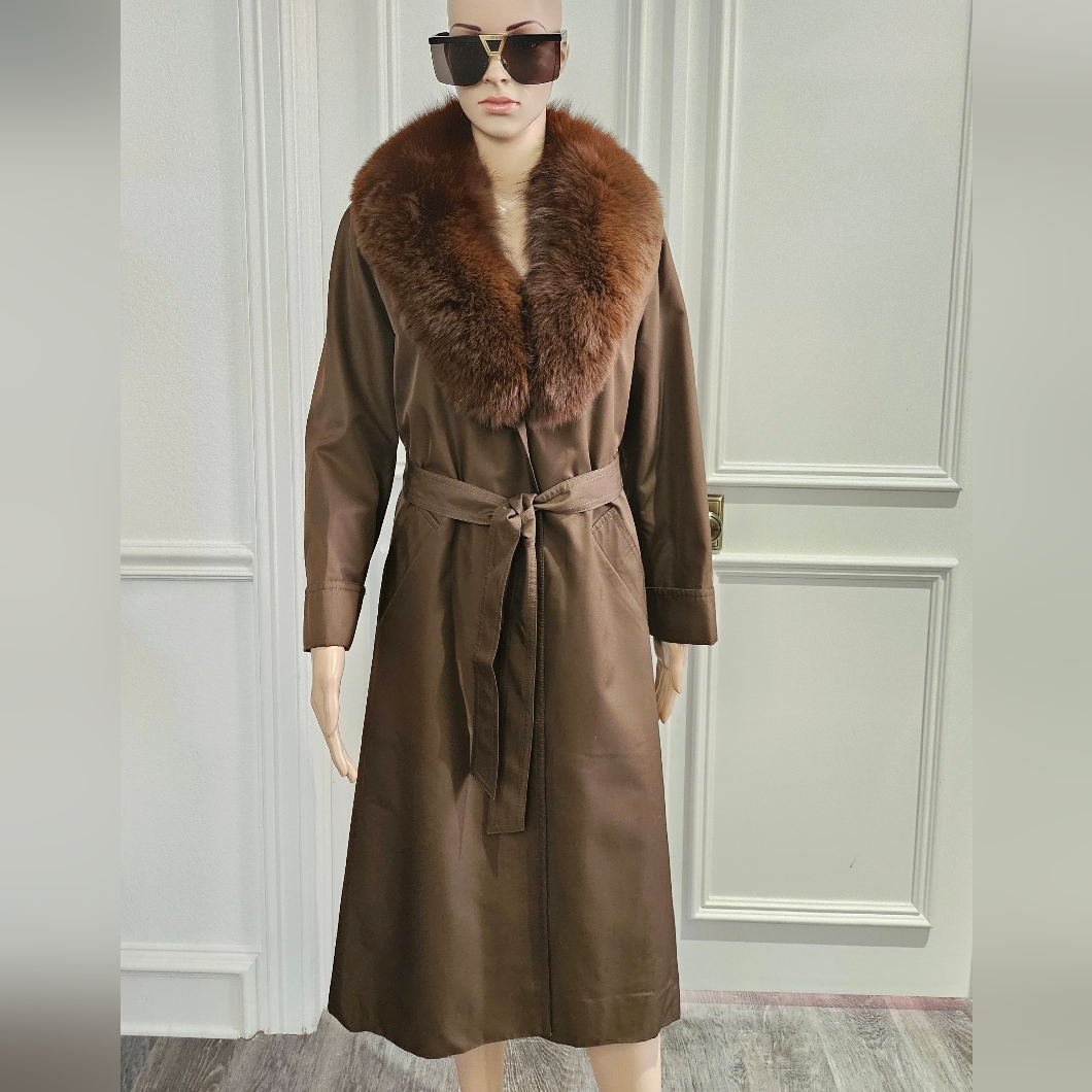 Belle Vogue Brown All-Silk Long Belted Coat